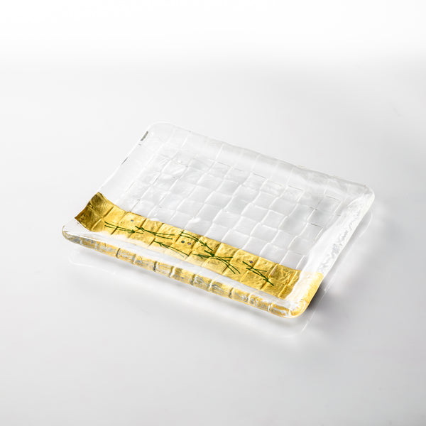 Yoshita Kasho Glass Pine Needles Makie Rectangle Plate