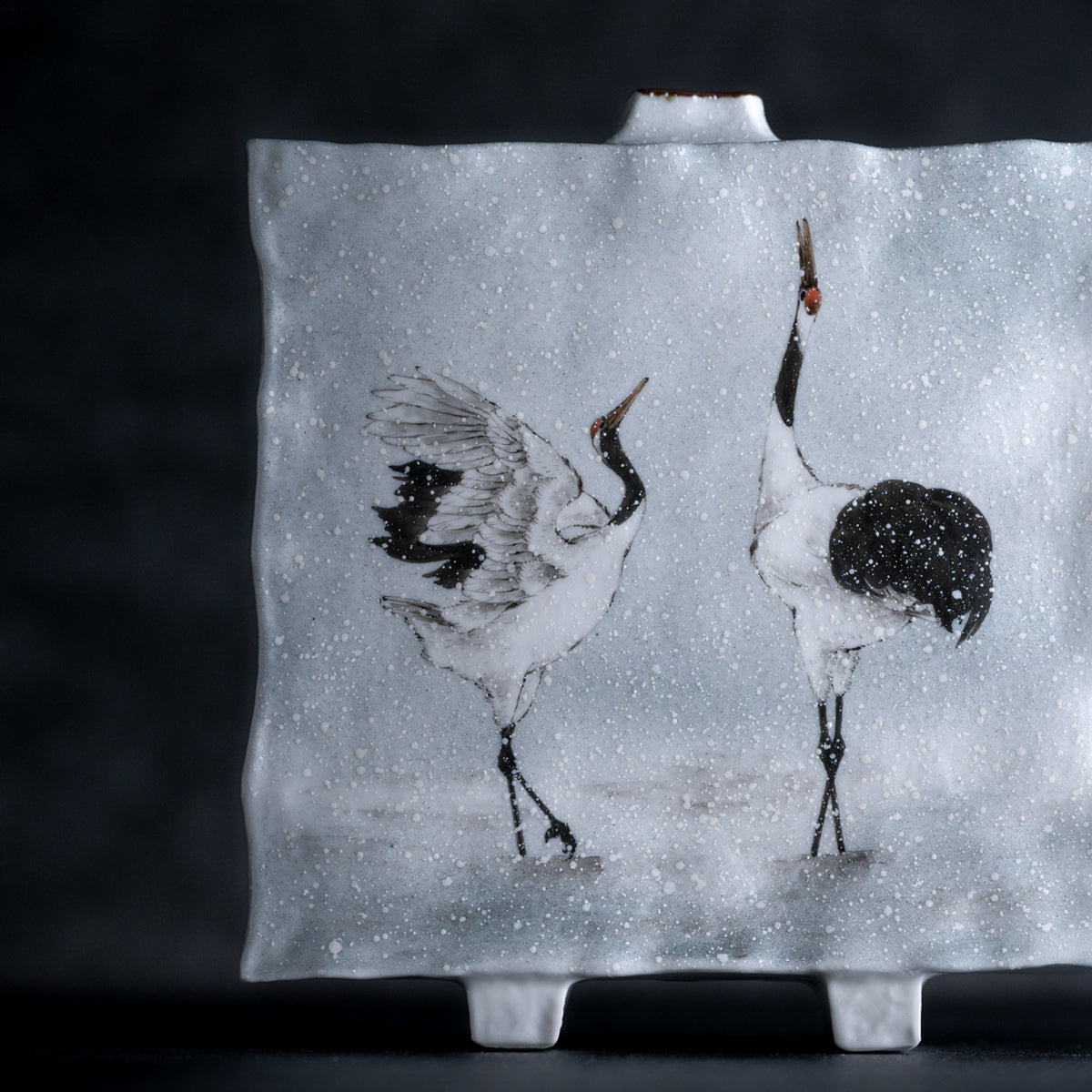 Vase japonais Grues dansant dans la neige