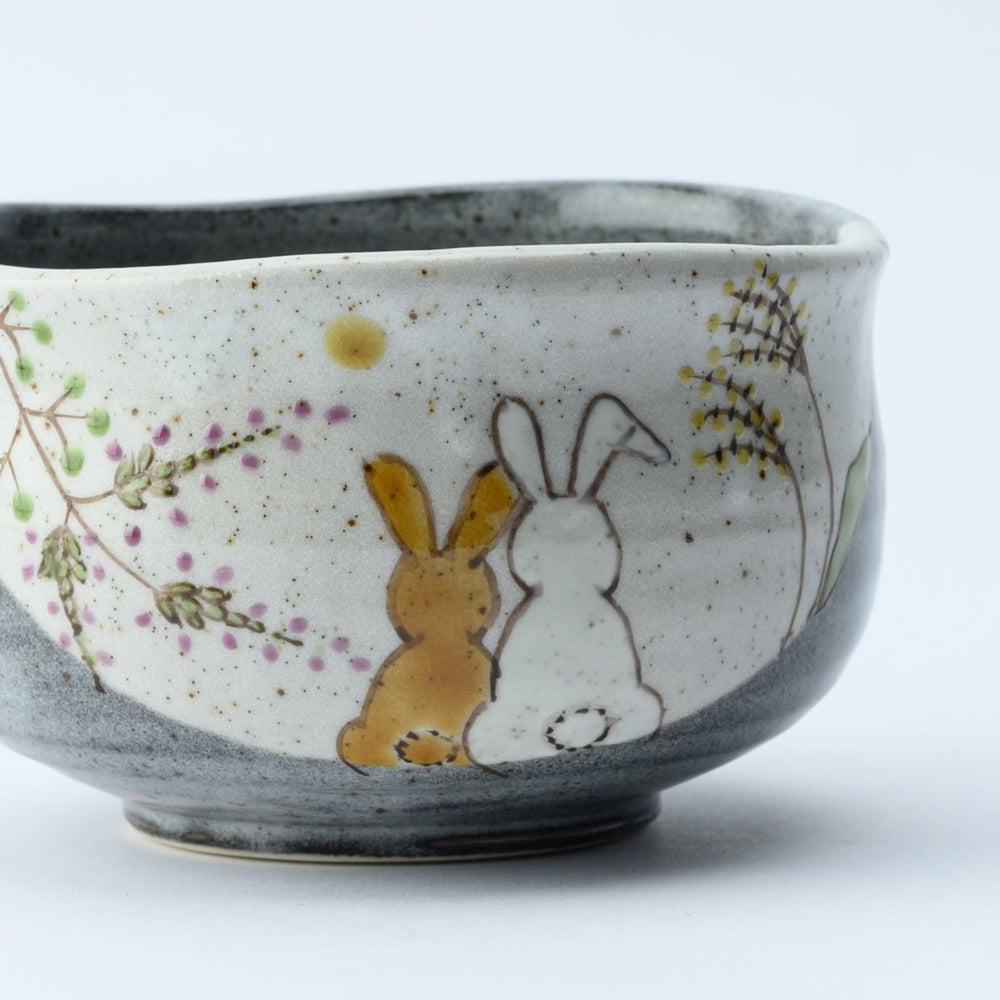 Kutani Ware Rabbits in Sunny Spot Matcha Bowl (Chawan) – Japanese ...