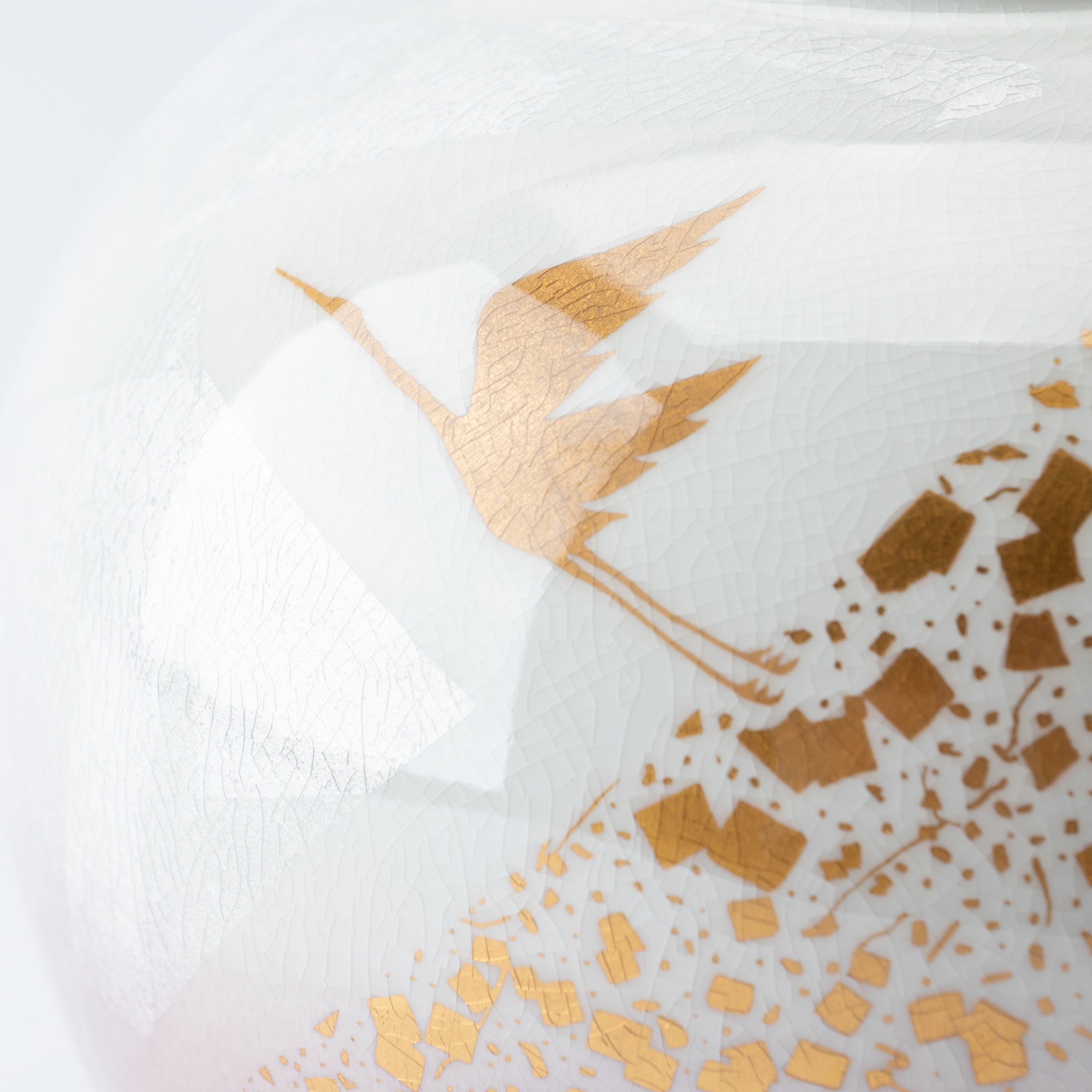 Ginsai Crane Round Japanese Flower Vase 6.9 IN