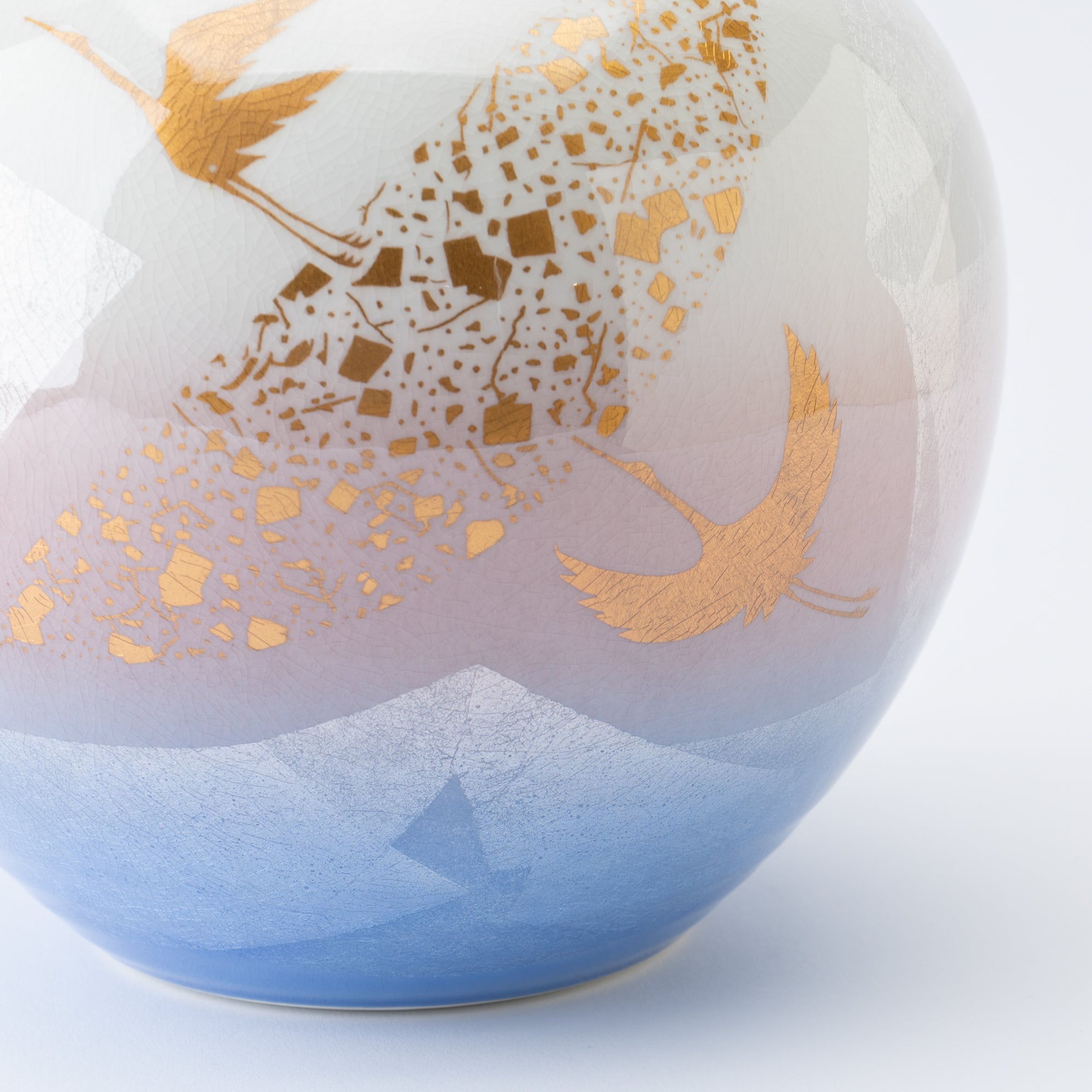 Ginsai Crane Round Japanese Flower Vase 6.9 IN