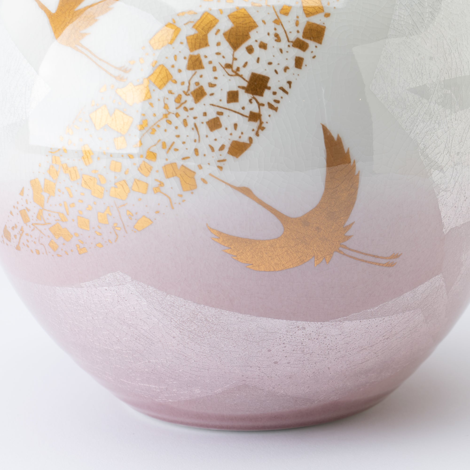 Ginsai Crane Round Japanese Flower Vase 6.9 IN