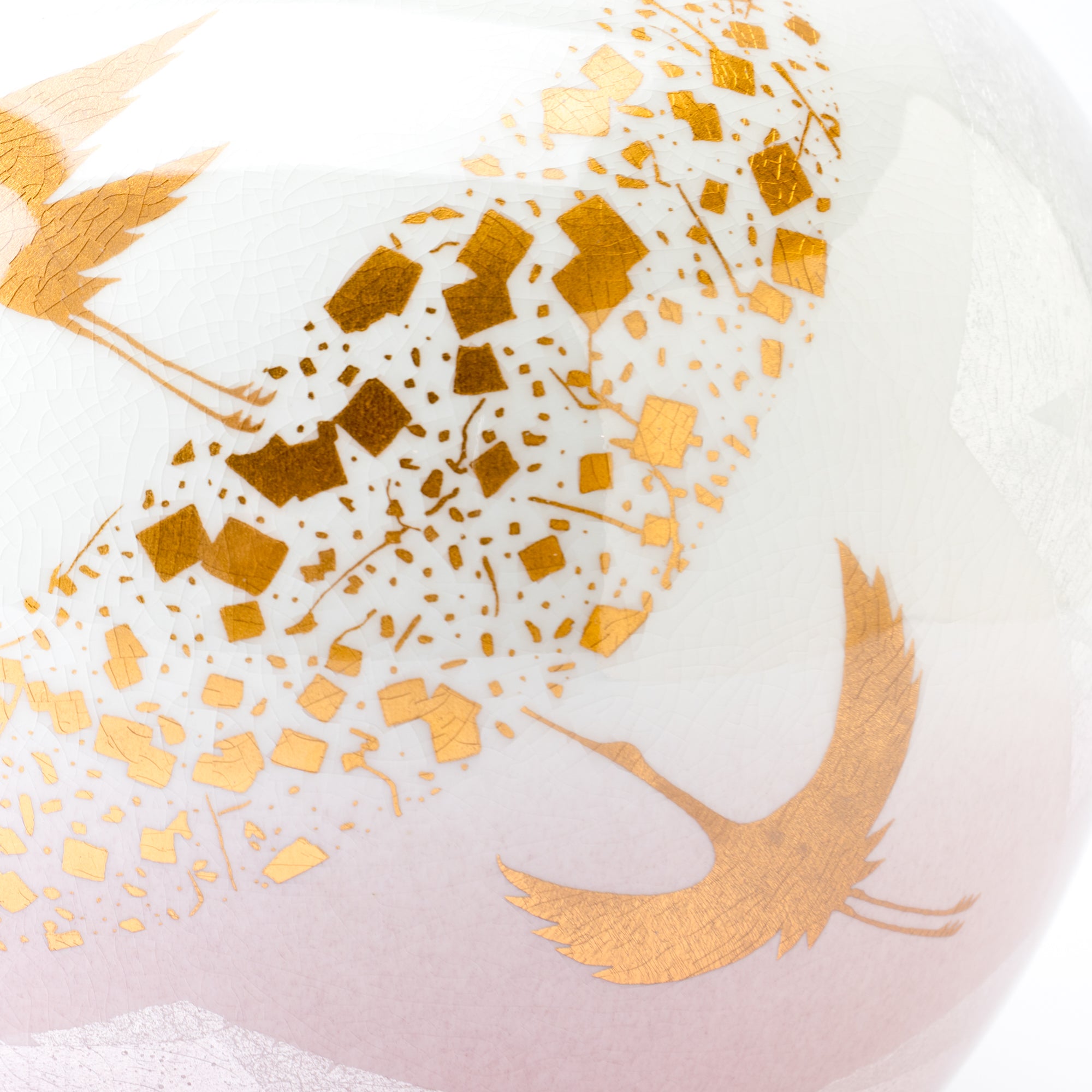 Ginsai Crane Round Japanese Flower Vase 6.9 IN