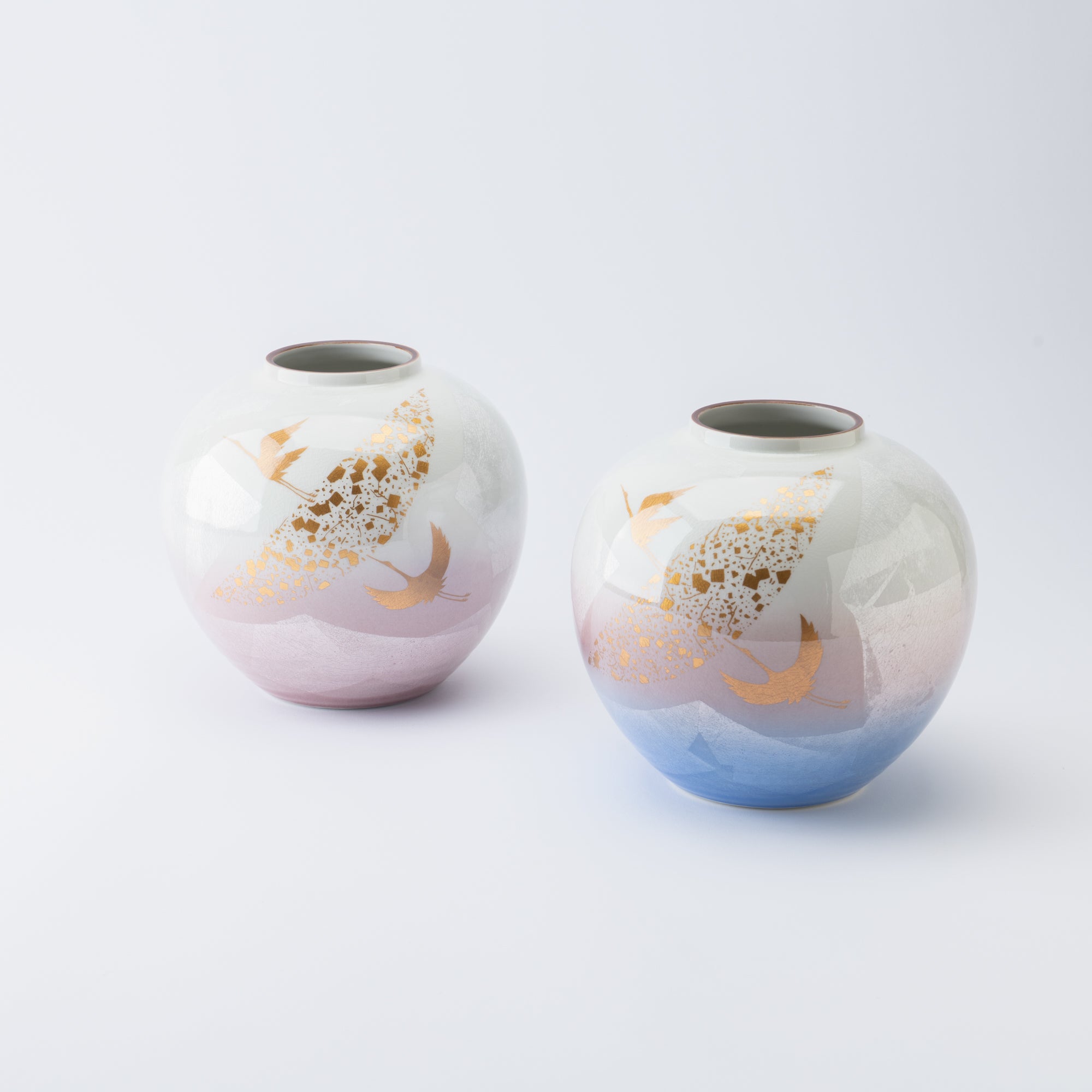 Ginsai Crane Round Japanese Flower Vase 6.9 IN