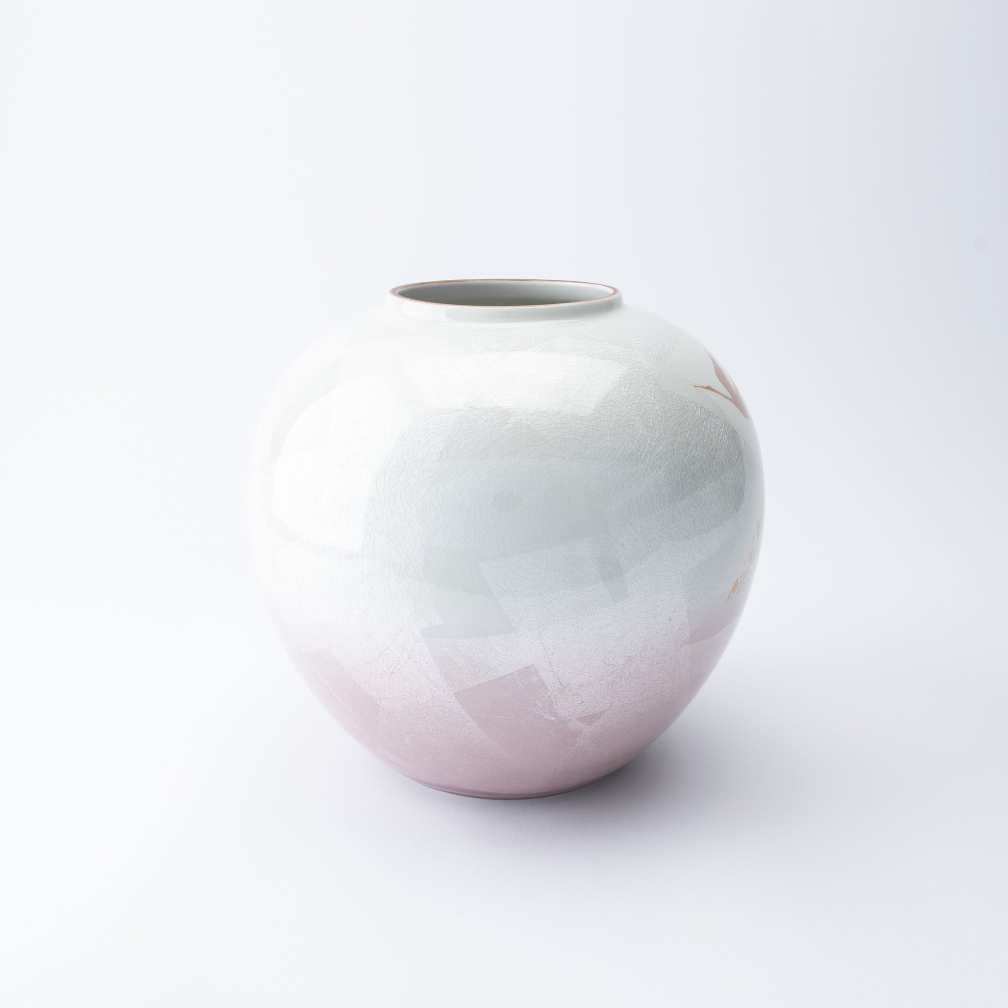 Ginsai Crane Round Japanese Flower Vase 8.1 IN