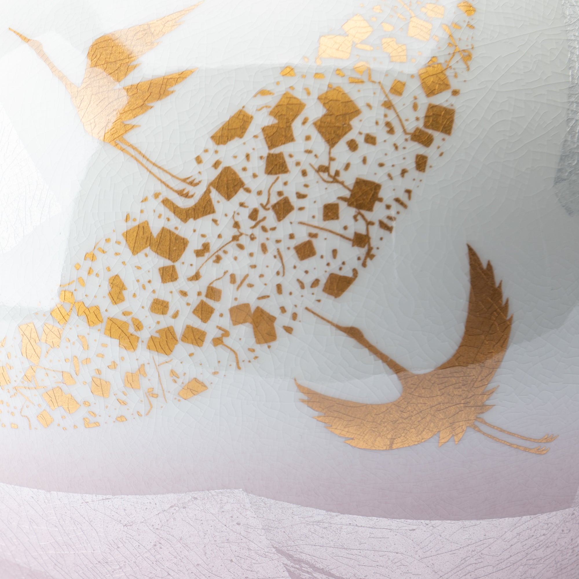 Ginsai Crane Round Japanese Flower Vase 8.1 IN