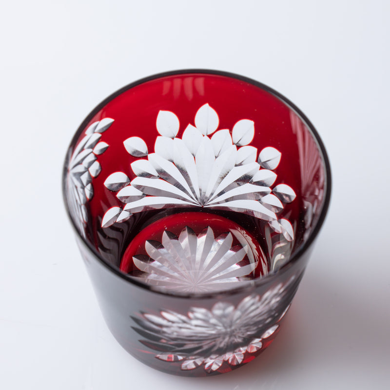 Hirota Chrysanthemum Edo Kiriko Glass Soba Choko Cup with Lid