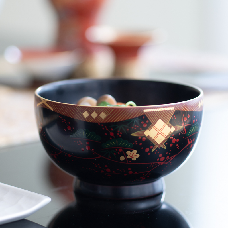 Fukunishi Sobe Pine, Bamboo and Plum Aizu Lacquerware Soup Bowl