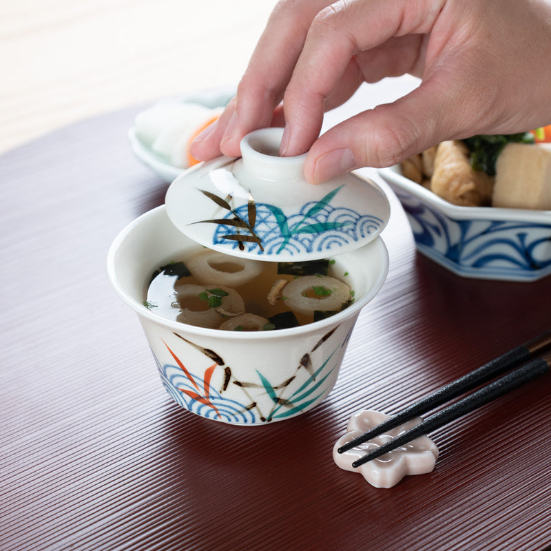 Musubi Mono Waves and Reed Grass Arita Chawanmushi Bowl