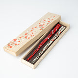 Matsukan Rimpa Red and White Plum Blossoms Wakasa Lacquerware Set of Two Pairs of Chopsticks 23 cm (9.1 in)