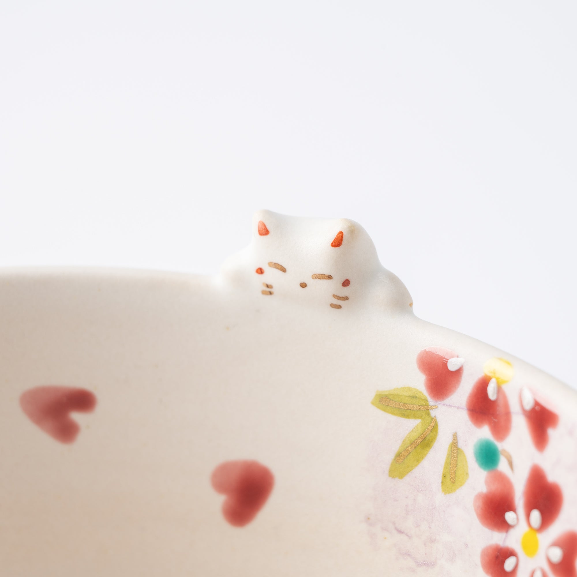 Sakura and Peeking Cat Matcha Bowl Chawan