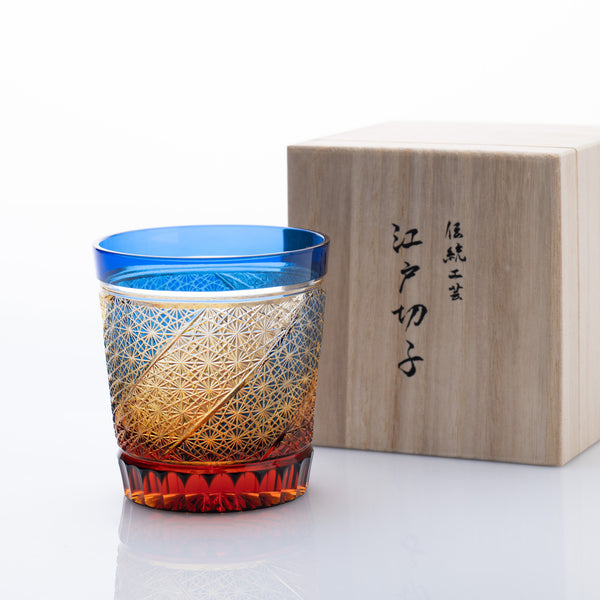 Kiyohide Glass Blue Amber Edo Kiriko Rocks Glass
