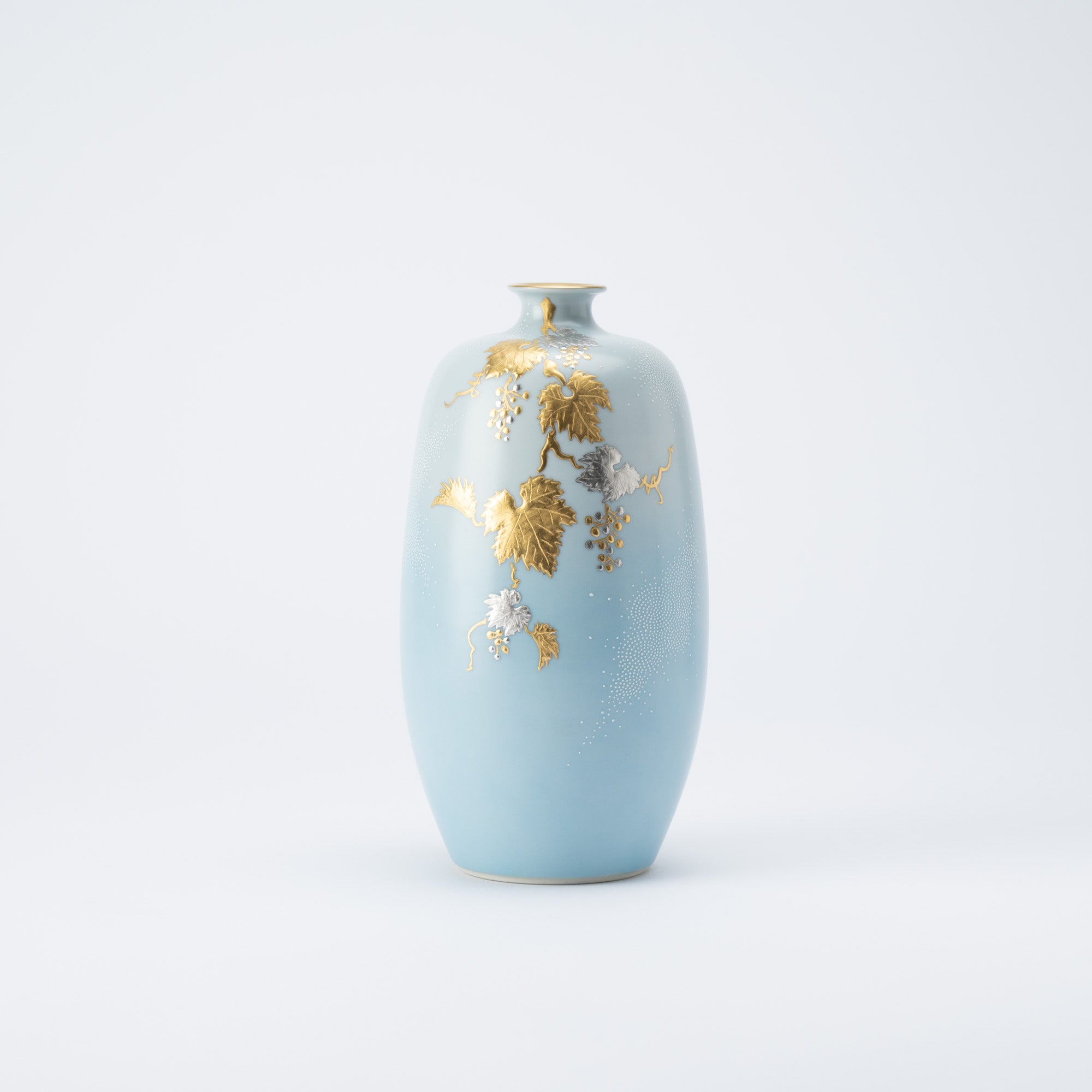 Nakada Kingyoku Torquoise Morikin Shirochibu Grape Pattern Vase