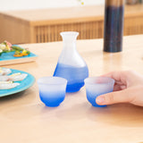 Hirota Blue Fubuki 3-Piece Edo Glass Sake Set