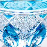 Kiyohide Glass Blue Flower Petals Edo Kiriko Cut Glass Guinomi Sake Cup