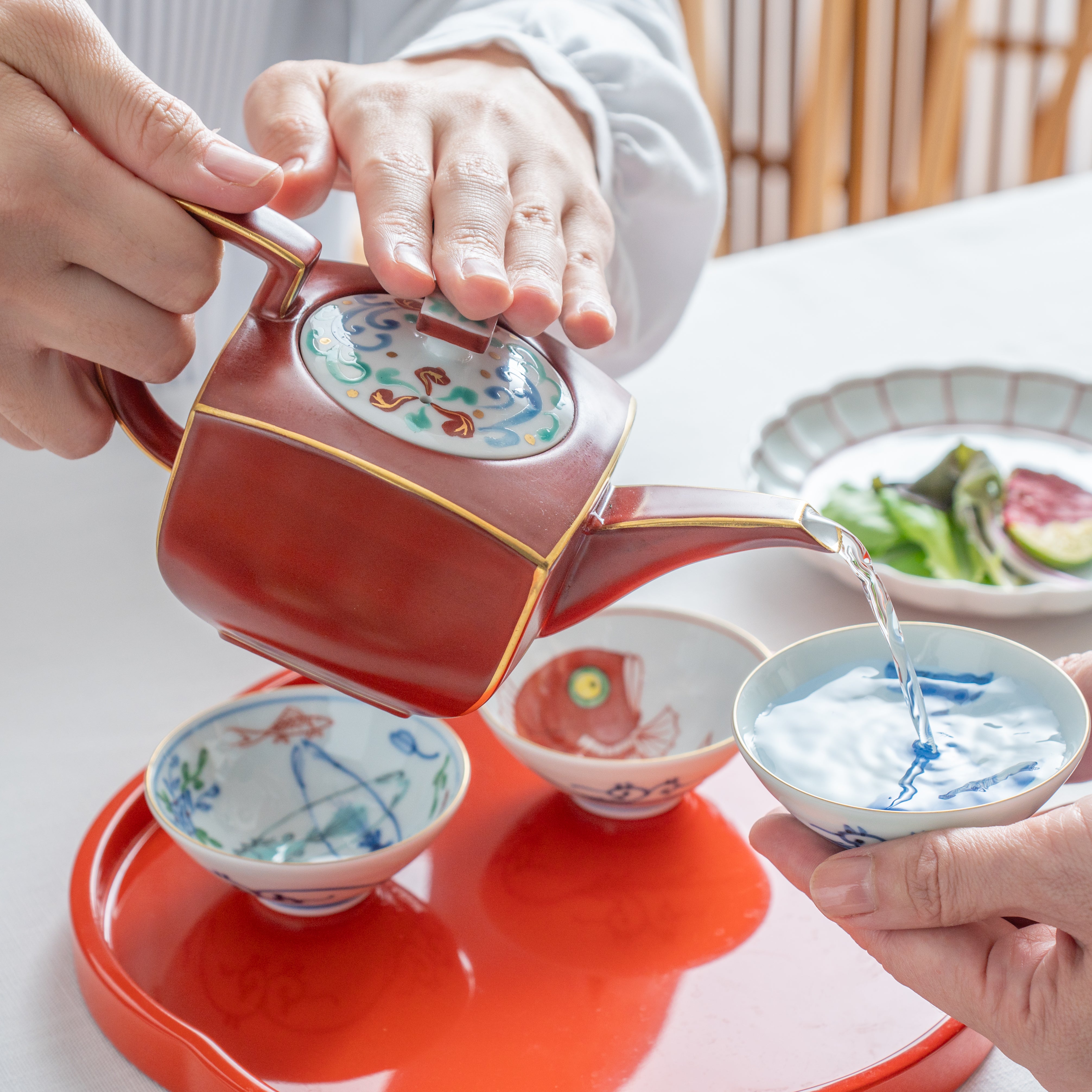 Gold Lined Red Teapot