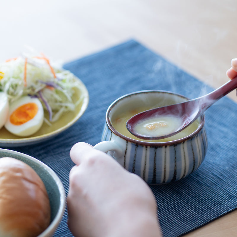 Baizan Kiln Blue Stripe Tobe Soup Cup