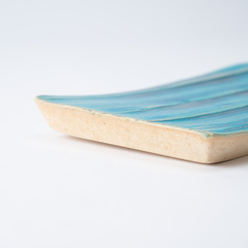 Hissan Pottery Hibino Malibu Turquoise Shigaraki Ware Rectangle Plate 8.3 in