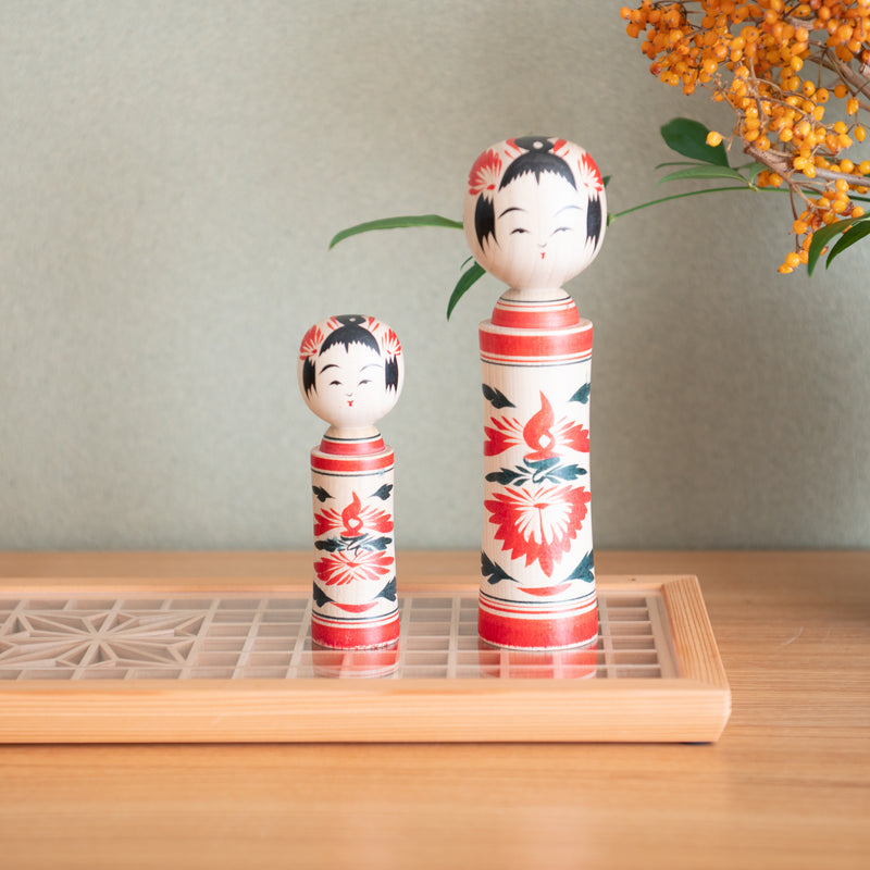 Vintage Kokeshi Wooden Dolls with Delicately Hand-painted and