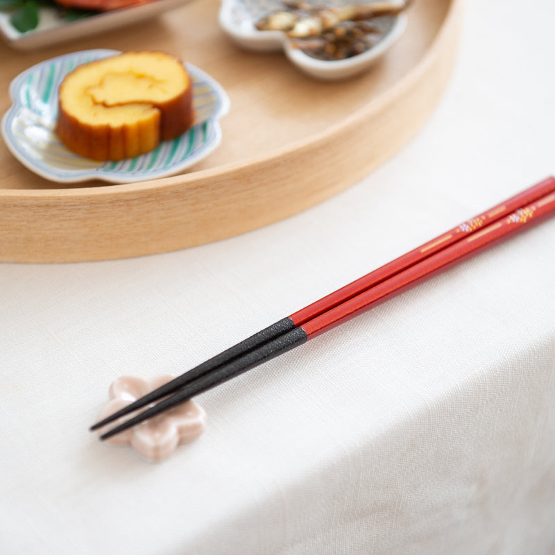 Matsukan Sakura Petals Wakasa Lacquerware Set of Two Pairs of Chopsticks 23 cm (9.1 in) / 21 cm (8.3 in) with Chopstick Rests (Set of Two)