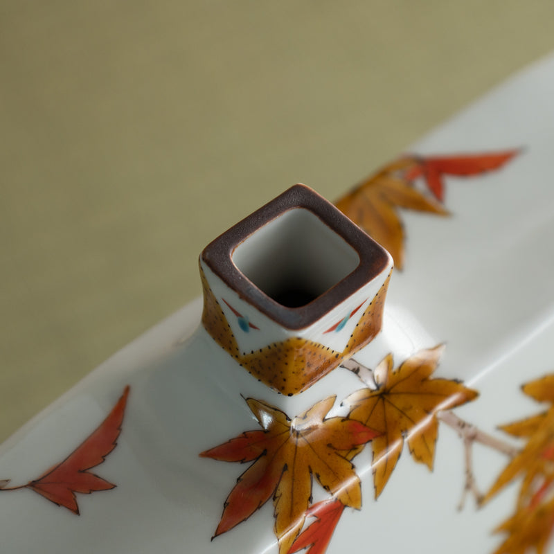 Yamada Yoshiaki Red Leaves and Chickadee Japanese Flower Vase