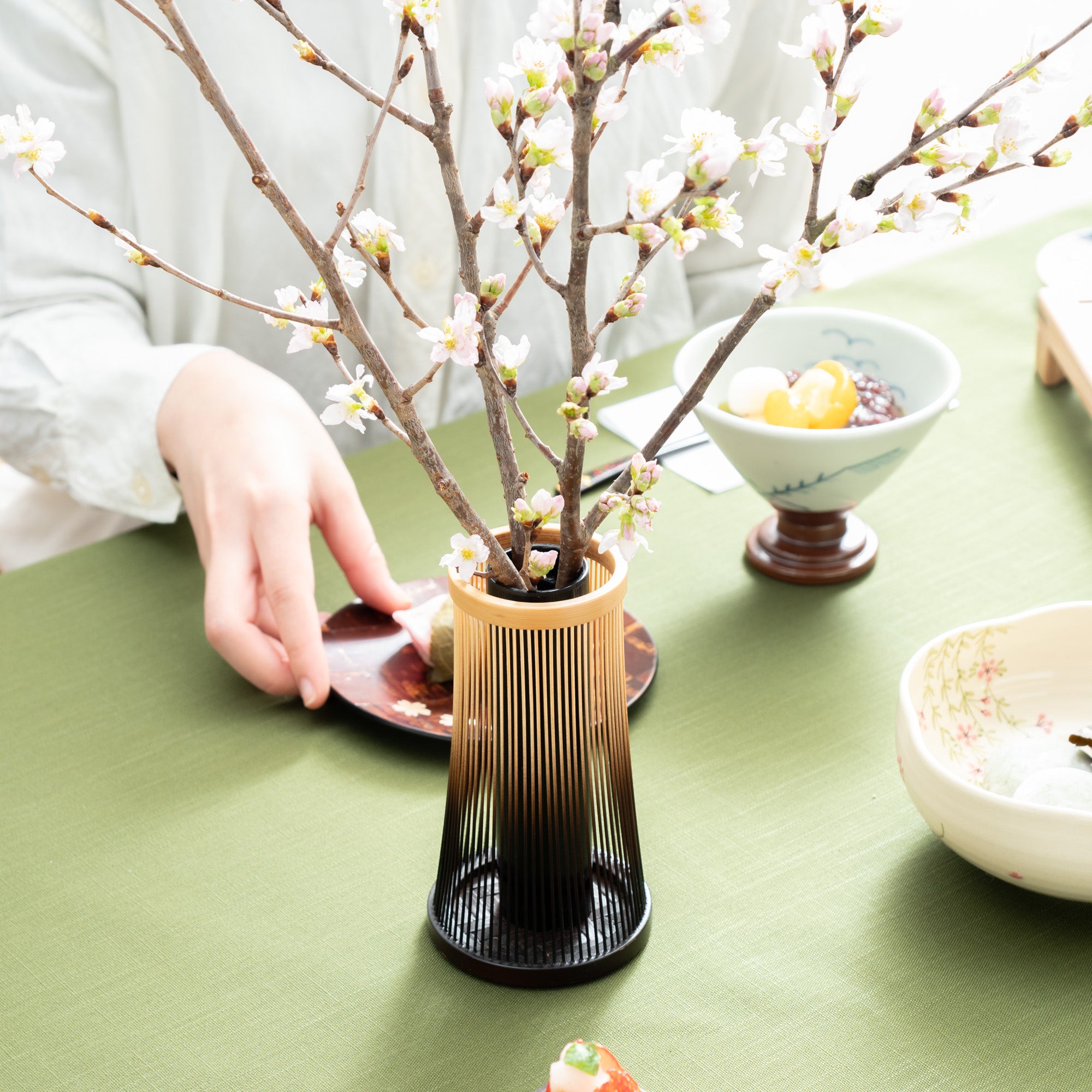 Mt. Fuji Suruga Bamboo Basketry Japanese Flower Vase