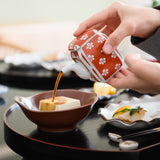 Touzan Kiln Nishiki Red Plum Blossom Arita Ware Soy Sauce Dispenser and Saucer Set