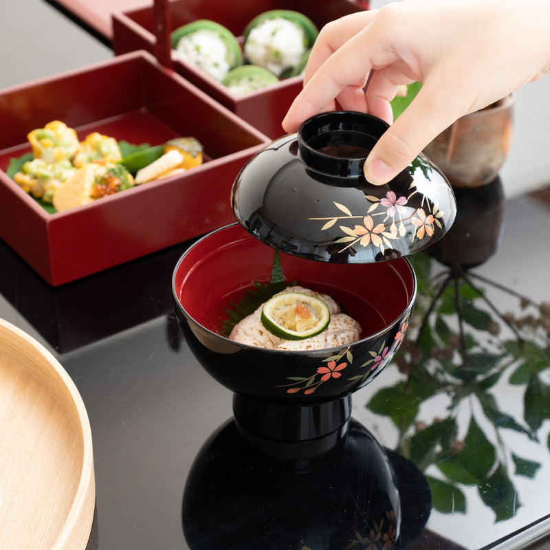 Fukunishi Sobe Sakura Aizu Lacquerware Soup Bowl with lid