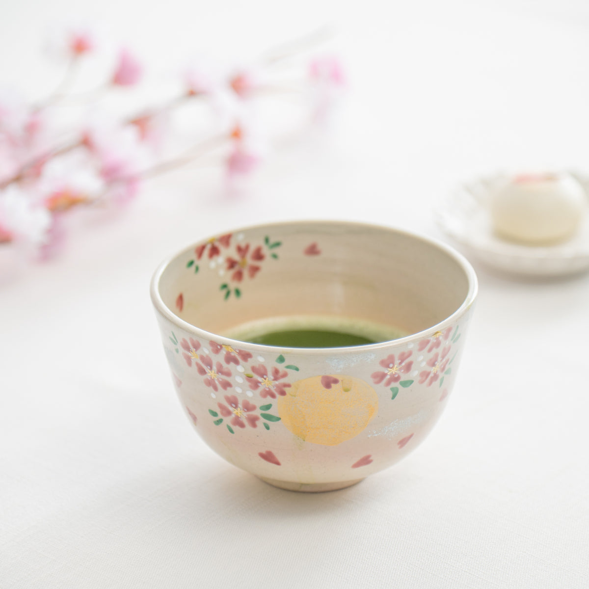 Kyo Ware & Kiyomizu Ware Sakura and Moon Matcha Bowl (Chawan ...