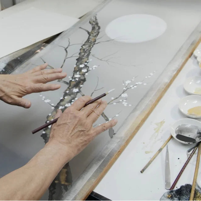 Plum Blossoms Under the Moon Kakejiku Hanging Scroll