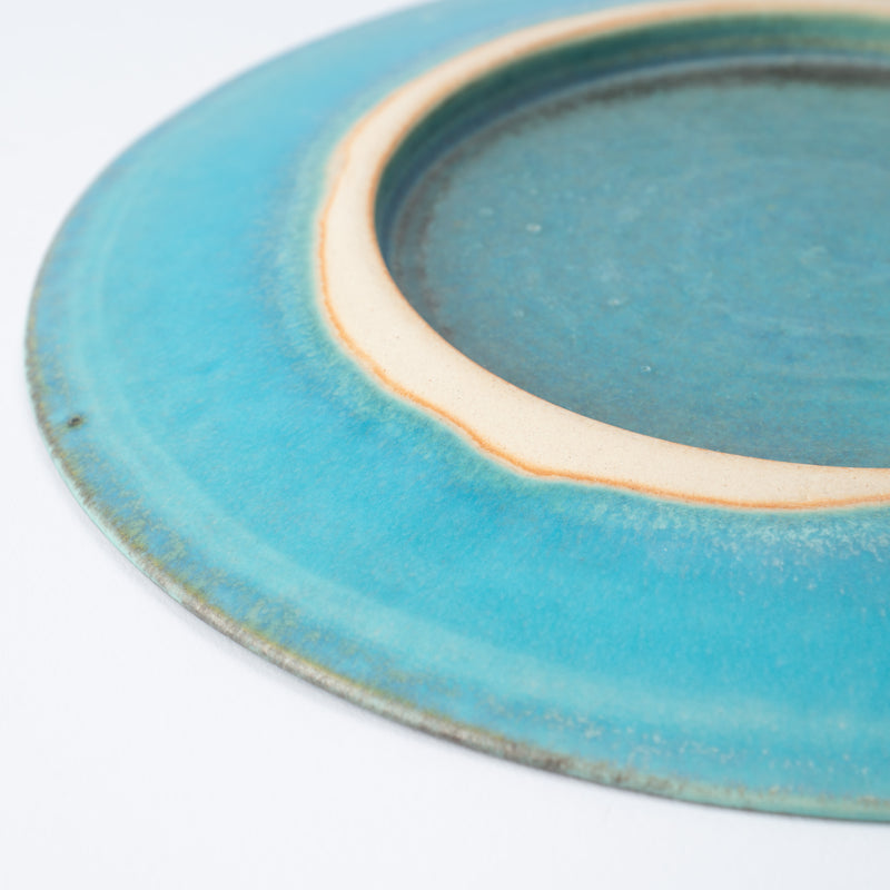Hissan Pottery Hibino Malibu Turquoise Shigaraki Ware Round Plate 9 in