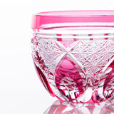 Kiyohide Glass Pink Flower Petals Edo Kiriko Cut Glass Guinomi Sake Cup