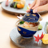 Musubi Mono Blue Glaze Gold Chrysanthemum Arita Chawanmushi Bowl