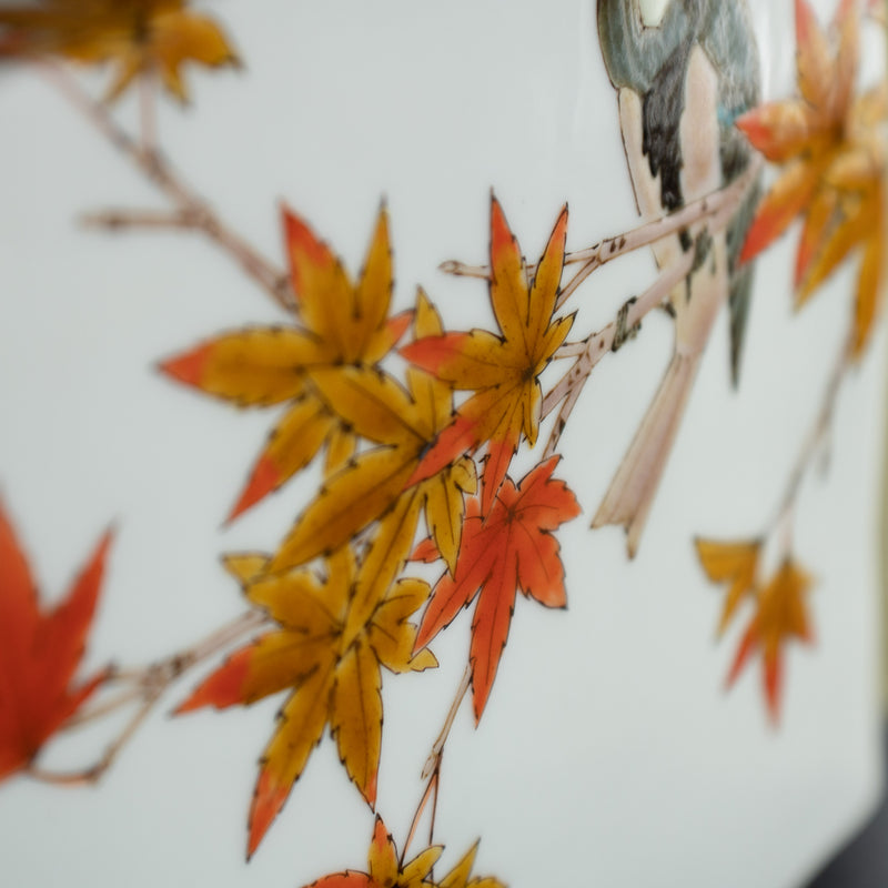 Yamada Yoshiaki Red Leaves and Chickadee Japanese Flower Vase