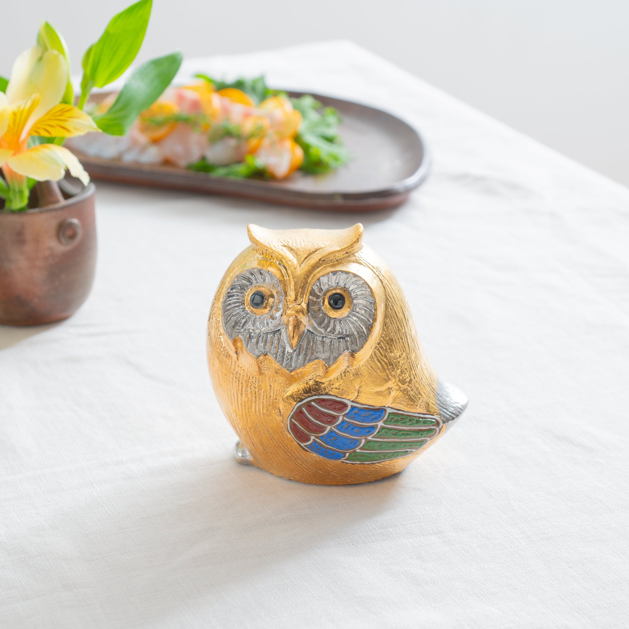 Choho Kiln Gold Kutani Owl Figurine