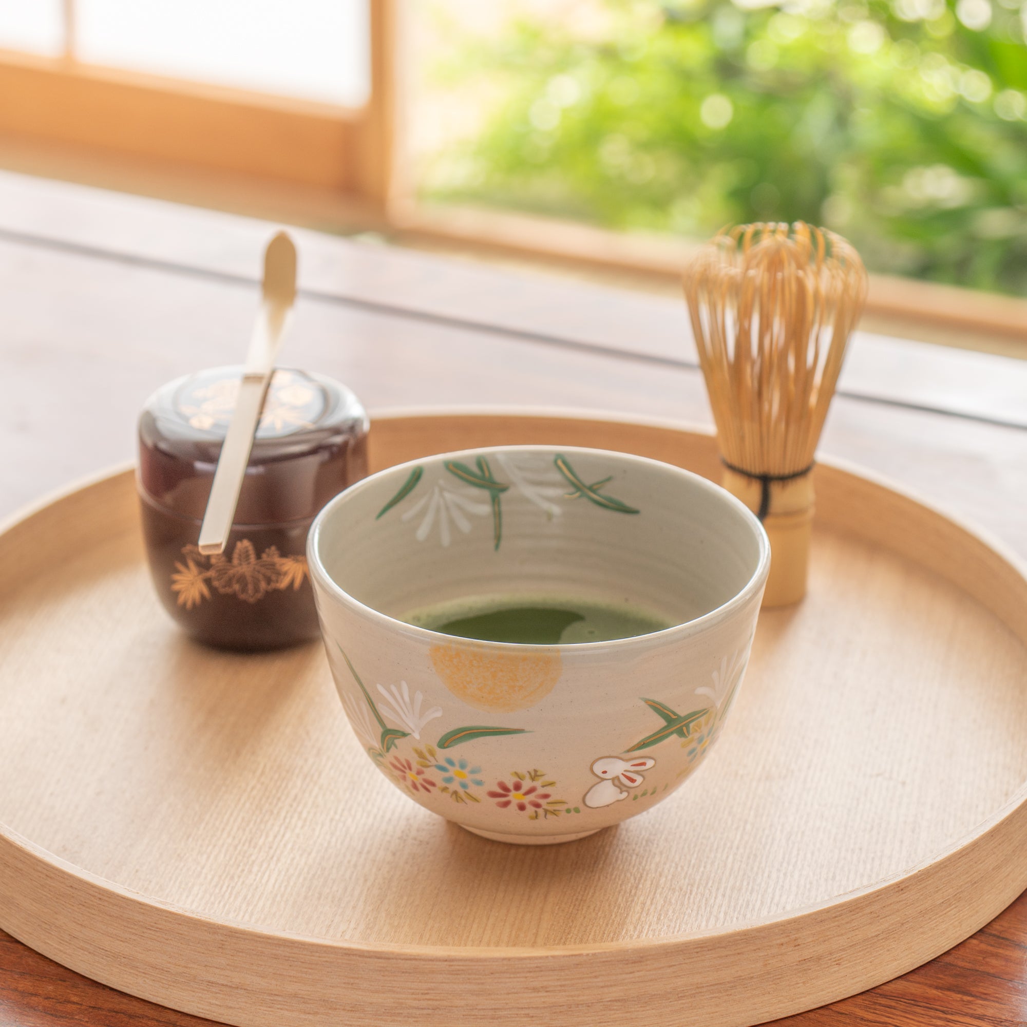 Rabbit and Moon Kyo Ware Matcha Bowl Chawan