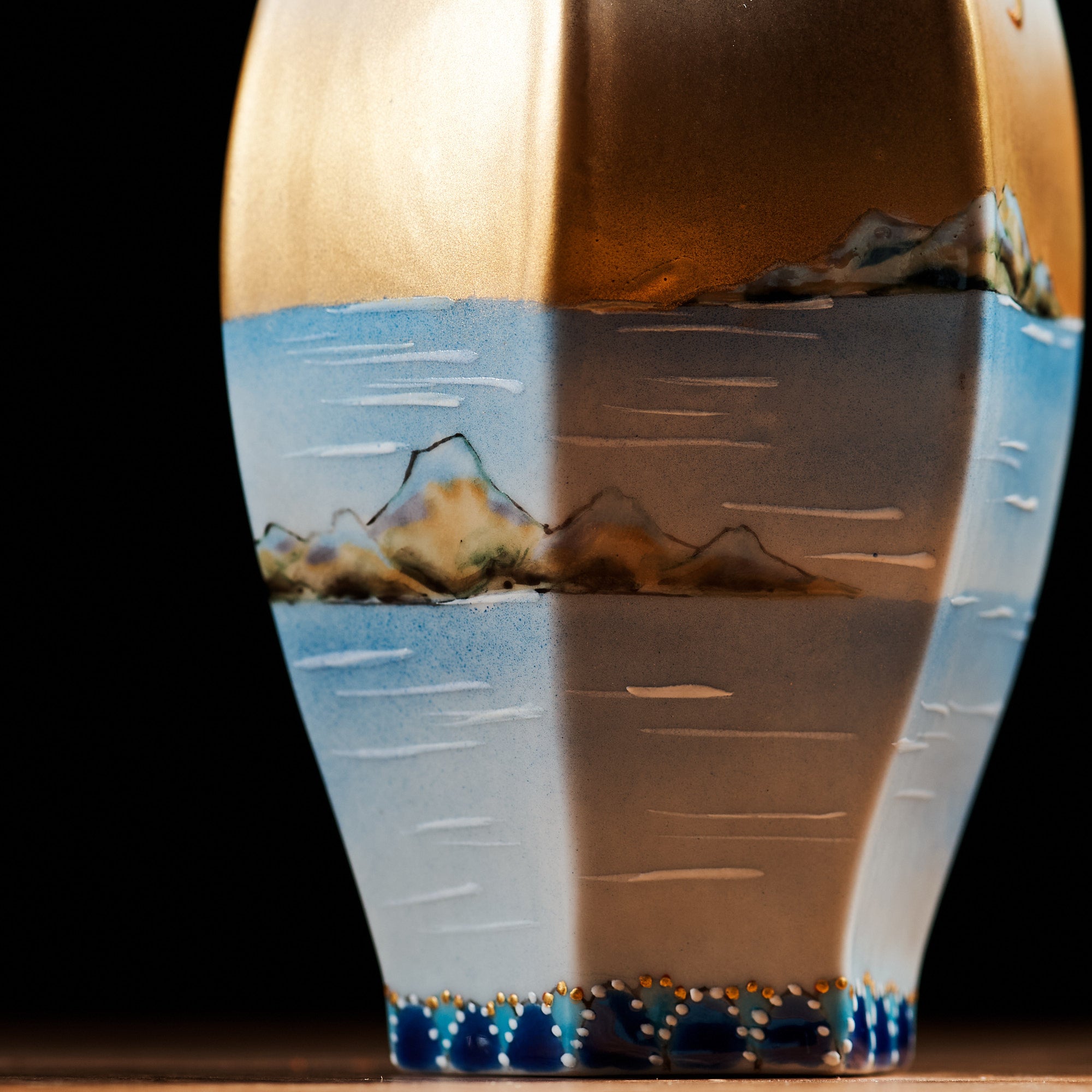 Moonlit Lake and Bird Narrow Neck Vase 6.9 in