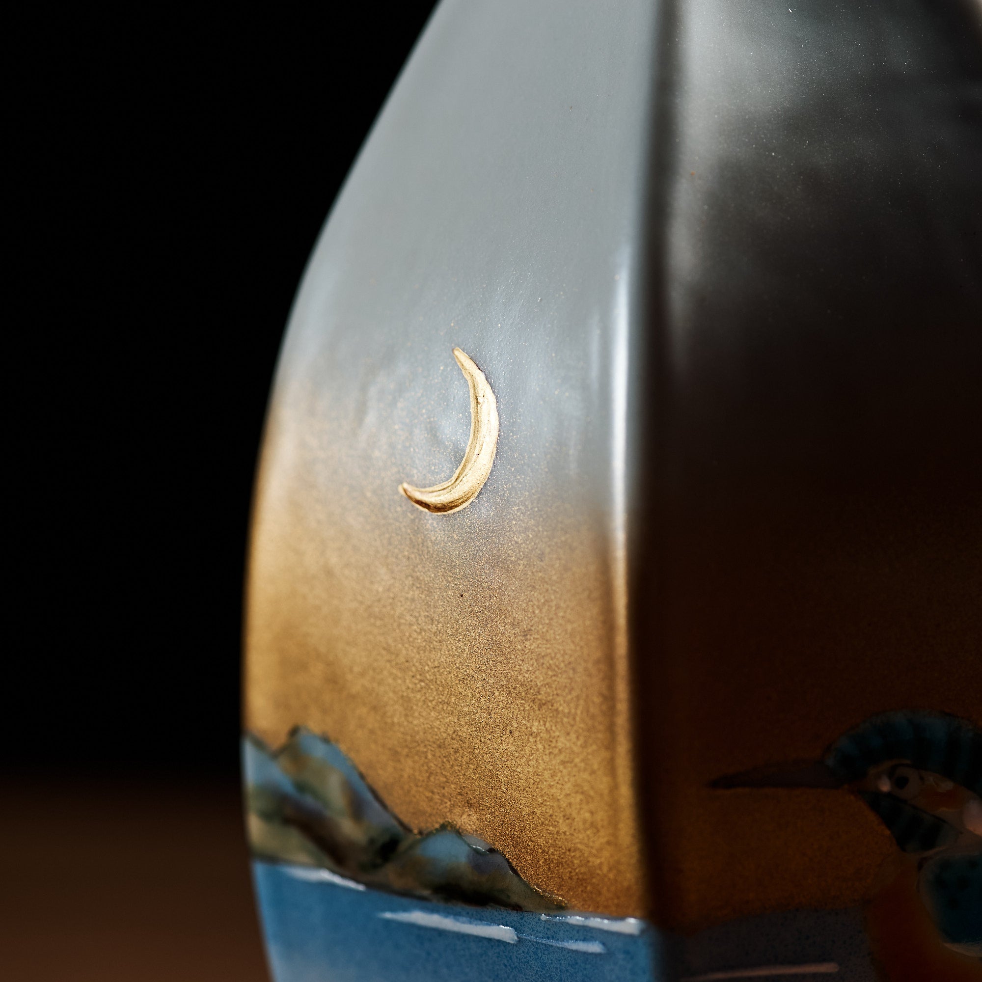 Moonlit Lake and Bird Narrow Neck Vase 6.9 in