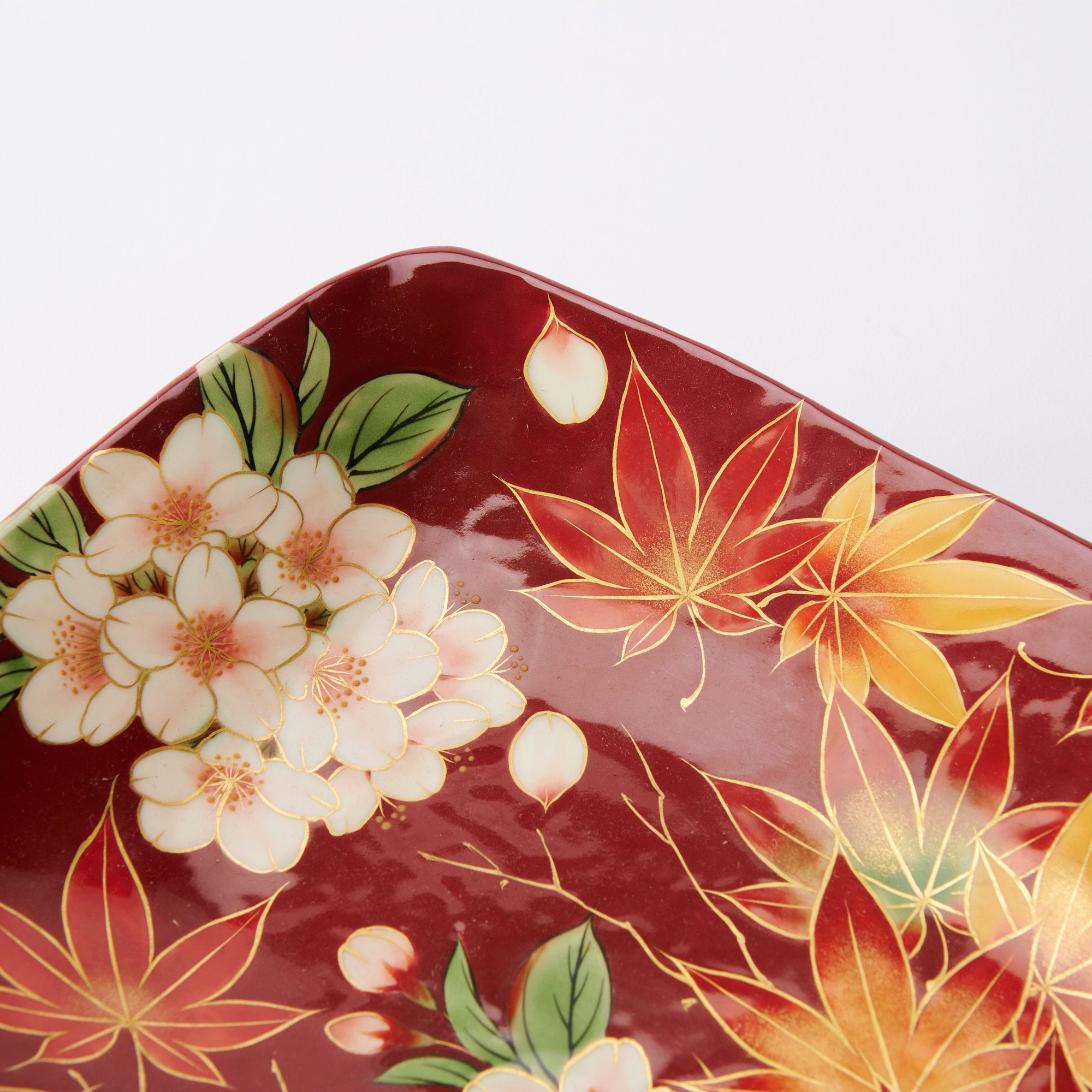 Crimson Sakura and Maple Leaf Decorative Plate