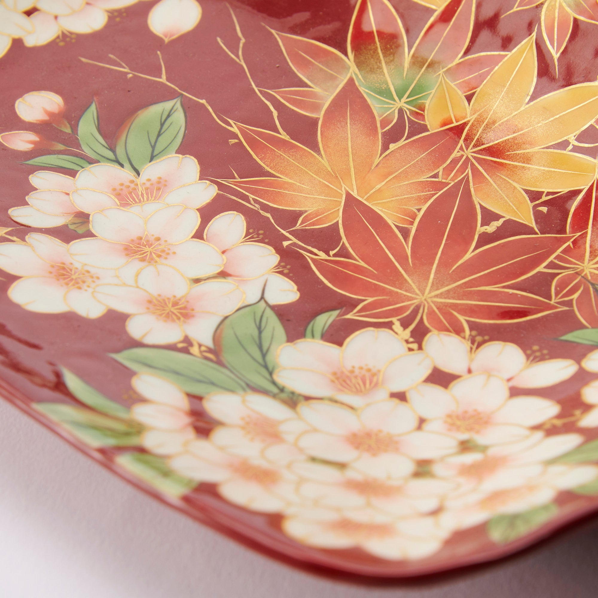 Crimson Sakura and Maple Leaf Decorative Plate