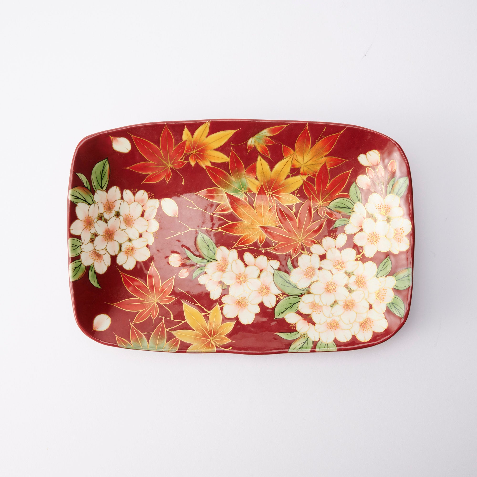 Crimson Sakura and Maple Leaf Decorative Plate