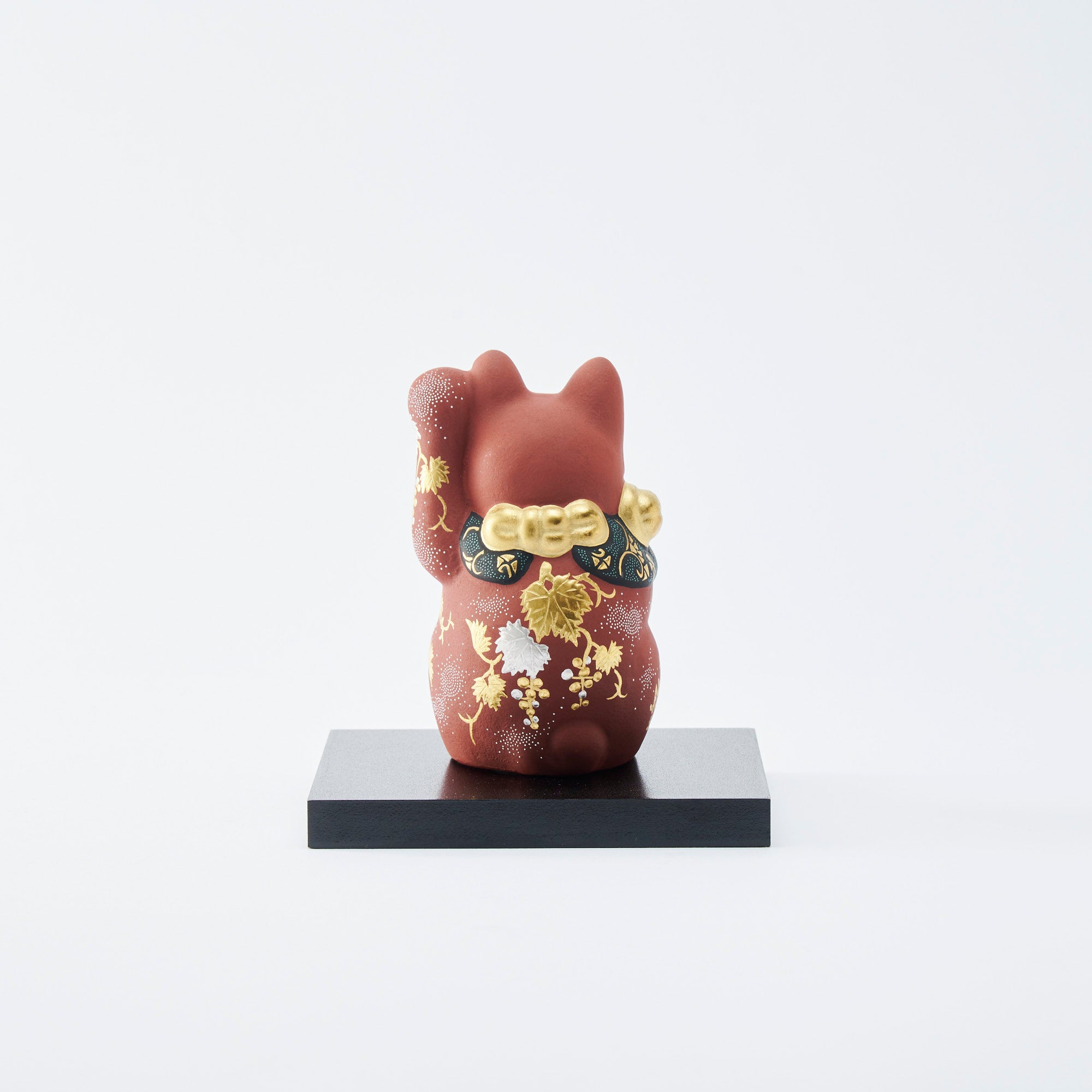 Red Morikin Shirochibu Grape Pattern Lucky Cat