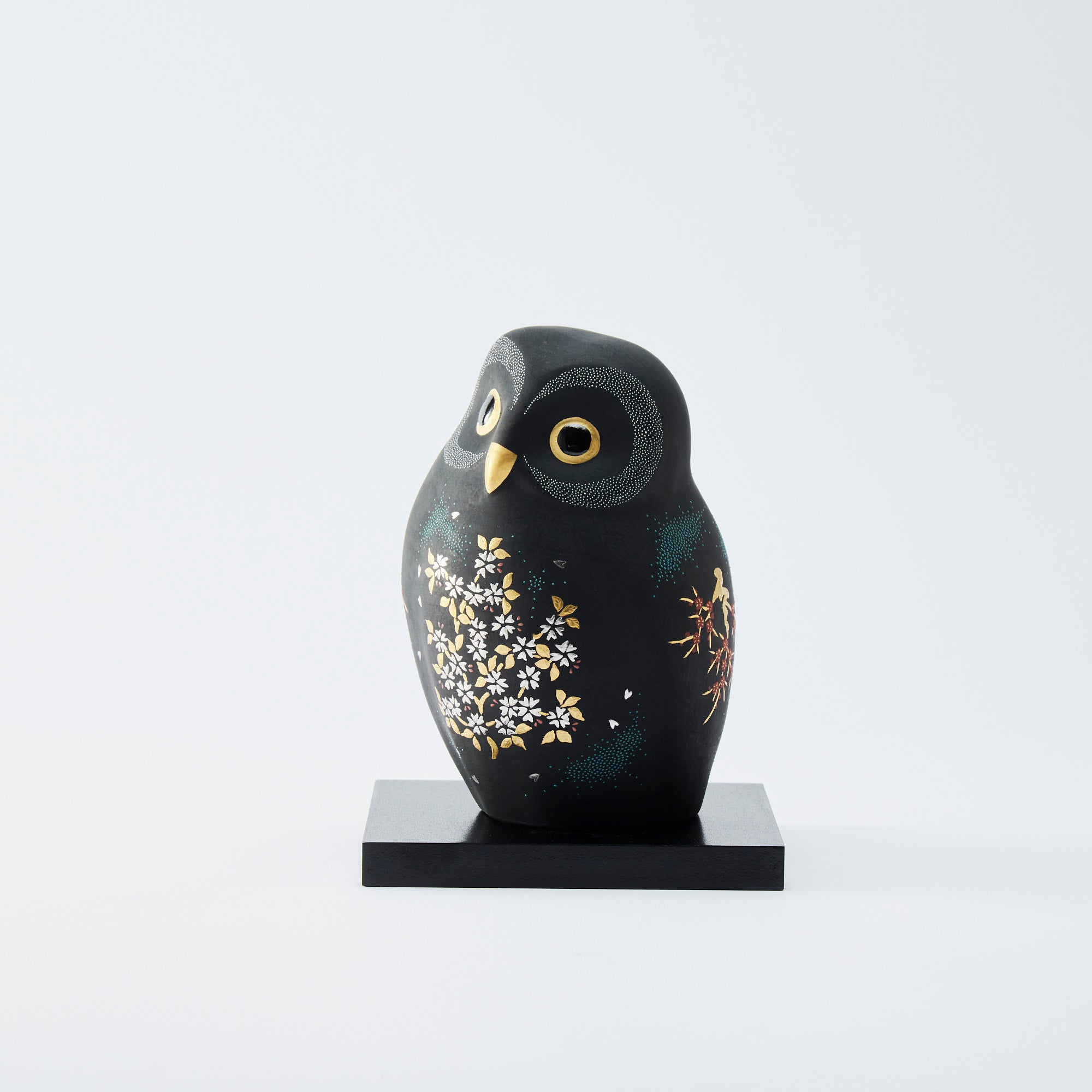 Morikin Aochibu Sakura and Plum Blossom Pattern Owl Figurine