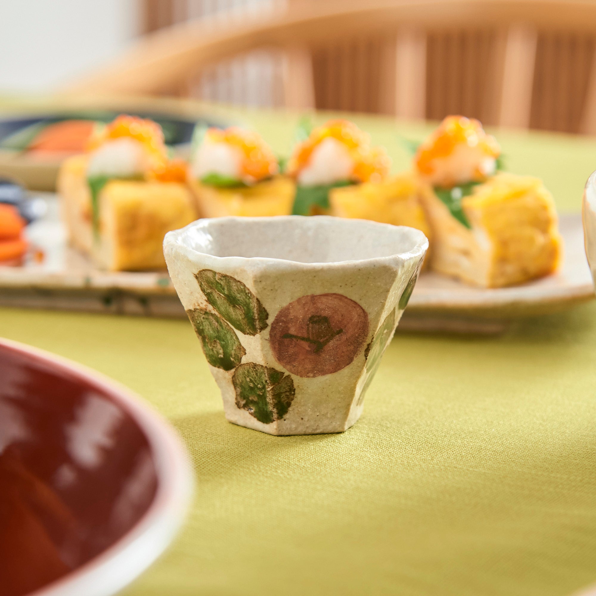 Camellia Blooms Hexagonal Guinomi Sake Cup