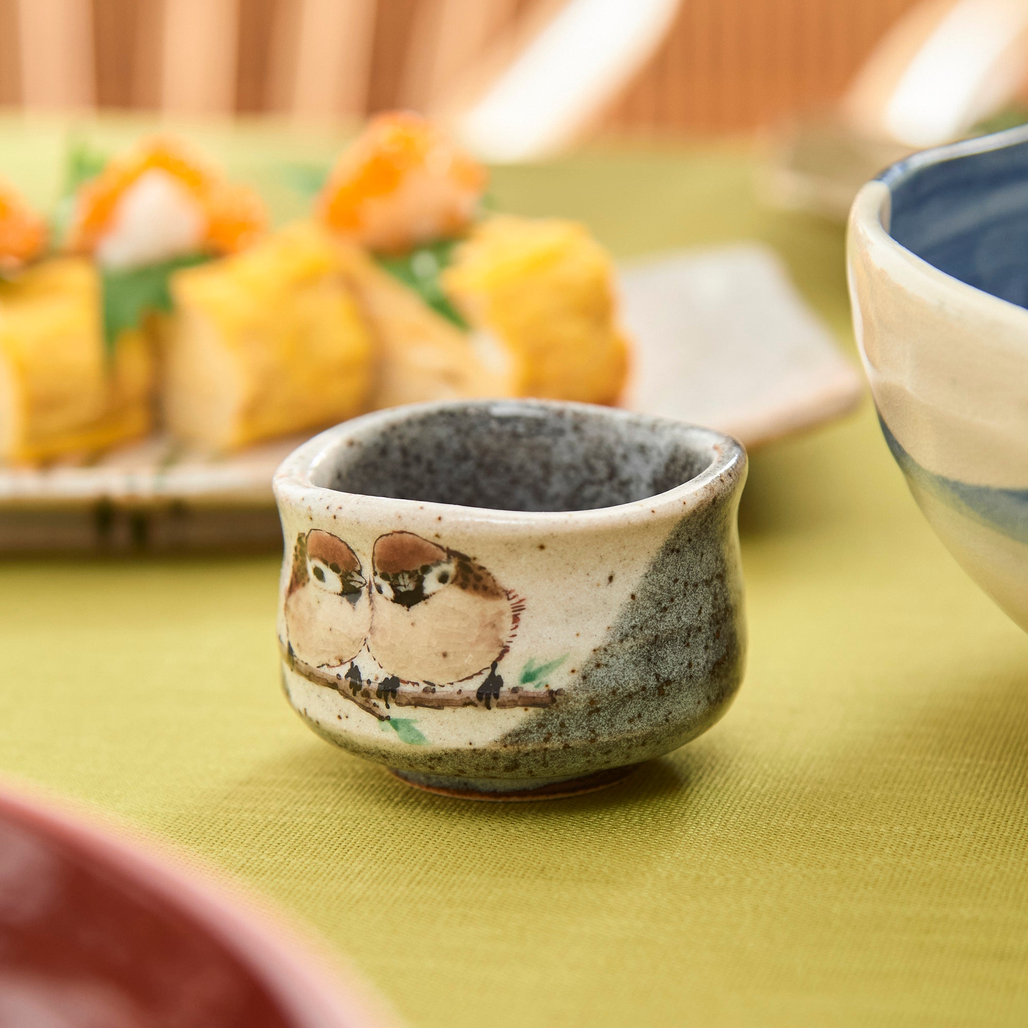 Twin Sparrows Kutani Guinomi Sake Cup