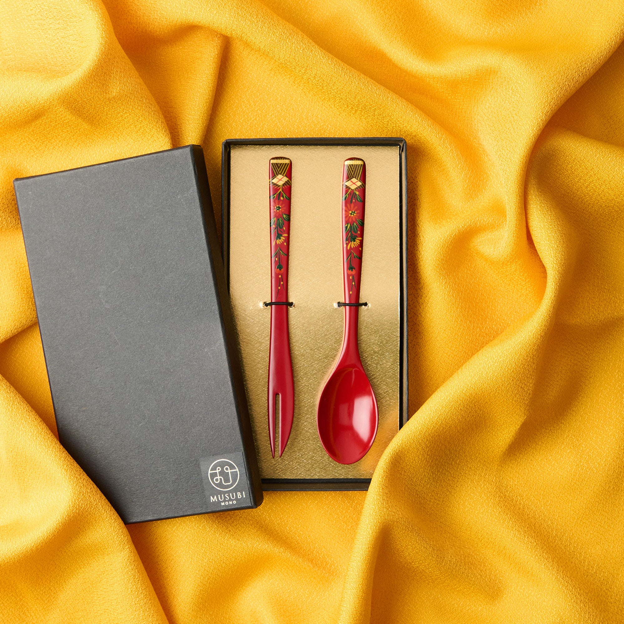 Pine, Bamboo and Plum Dessert Spoon and Fork Set