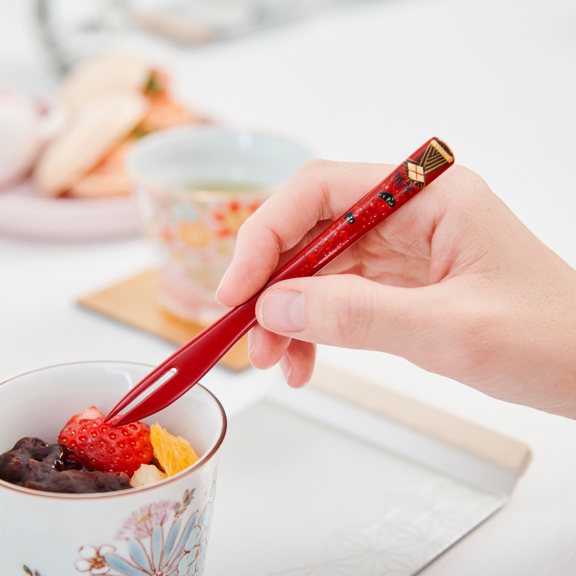 Pine, Bamboo and Plum Dessert Spoon and Fork Set