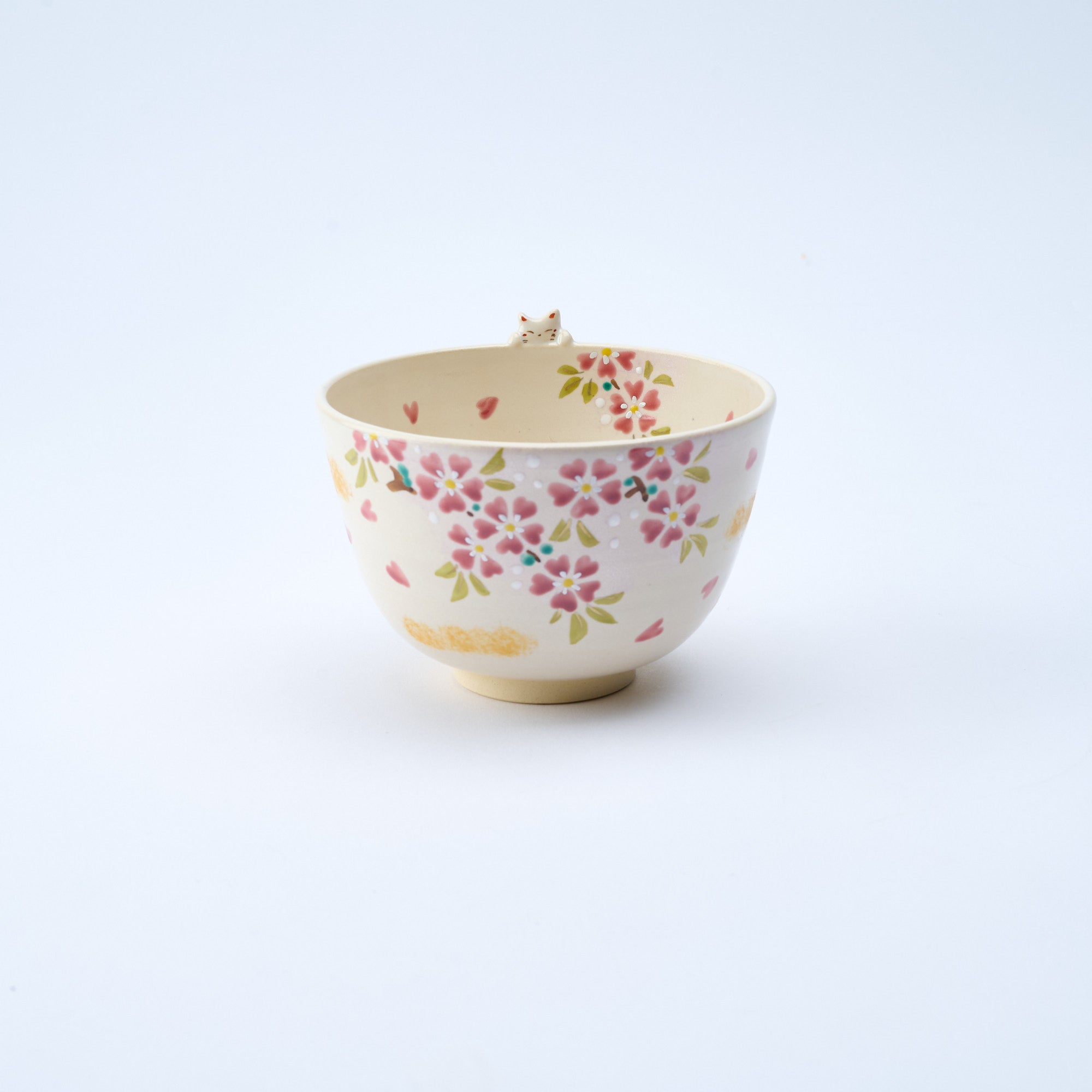 Sakura and Peeking Cat Matcha Bowl Chawan