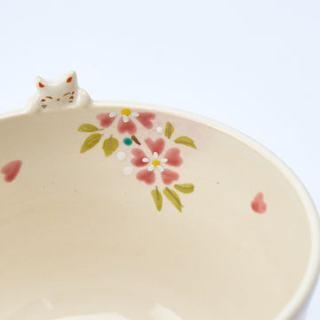 Sakura and Peeking Cat Matcha Bowl