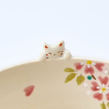 Sakura and Peeking Cat Matcha Bowl